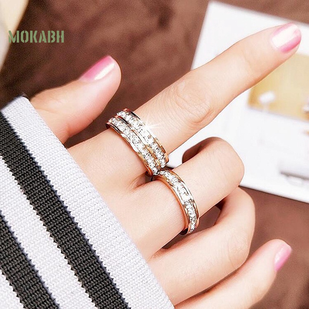 [Mới] Nhẫn Đính Kim Cương Giả Xếp Chồng Thanh Lịch Cá Tính Cho Cặp Đôi