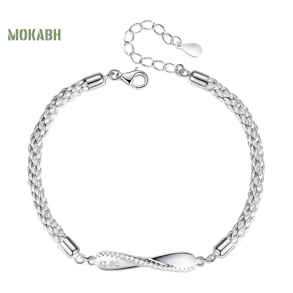 [Mới] Bộ Trang Sức Nhẫn / Vòng Tay Dây Thừng Hình Trái Tim Màu Bạc Sang Trọng Lãng Mạn Kết Cấu Xoắn Ốc Dành Cho Cặ