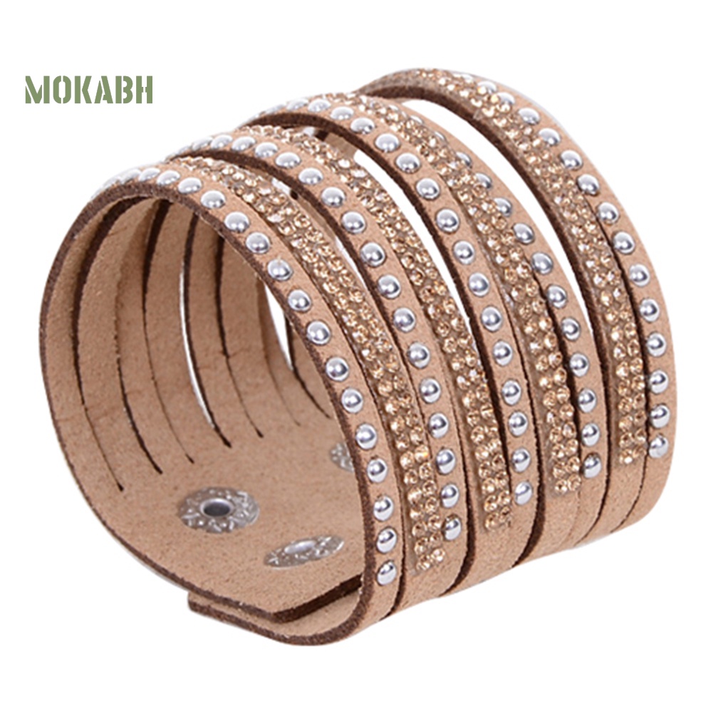 Vòng Tay Nhung Nhiều Lớp Đính Đinh Tán Cá Tính Cho Nữ