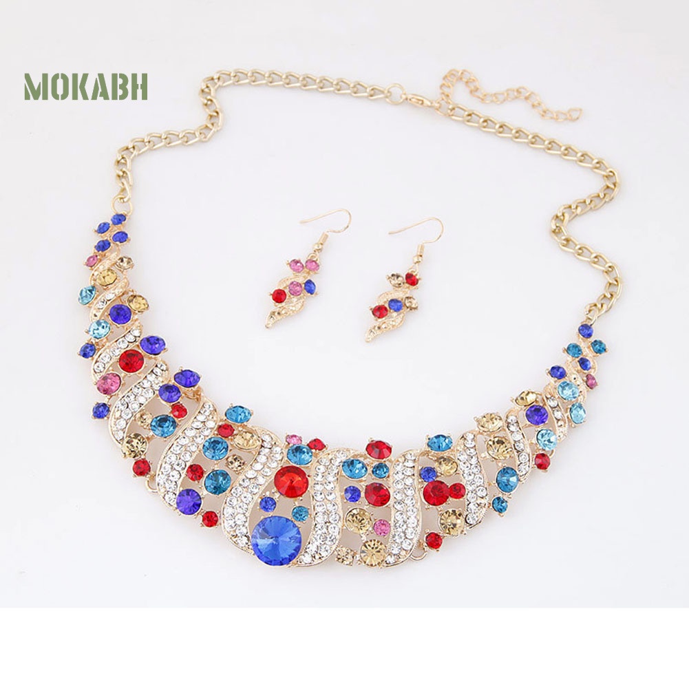 Bộ Vòng cổ + Bông Tai Đính Kim Cương Giả Sang Trọng Cho Nữ