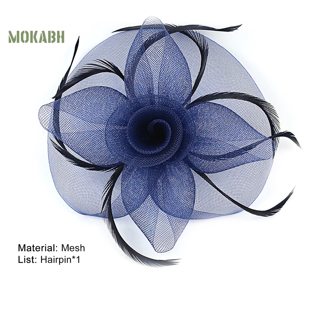 Cài Tóc [mokabh] Mũ Lưới Giả Lông Vũ Thắt Nơ Hoa Trang Trí Cocktail