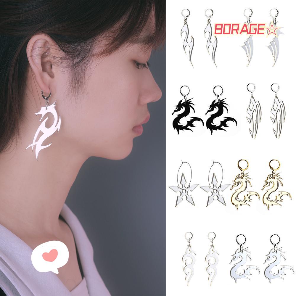 Borag Bông Tai Acrylic Mặt Gương Hình Rồng Phong Cách Đường Phố Cho Nam Và Nữ