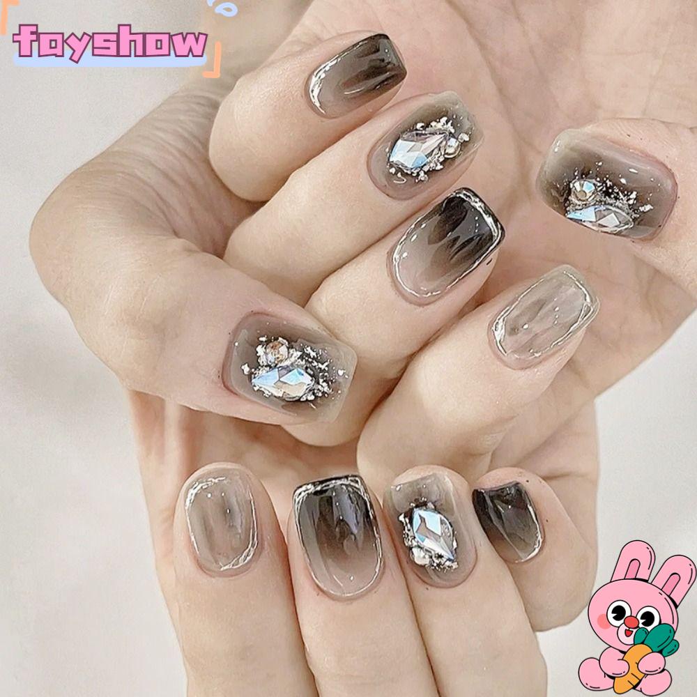 Bộ 24 Móng Tay Giả Hình Trăng Sao DIY Ốp|Mặt Nạ Vuông Hình Vuông Chất Lượng Cao