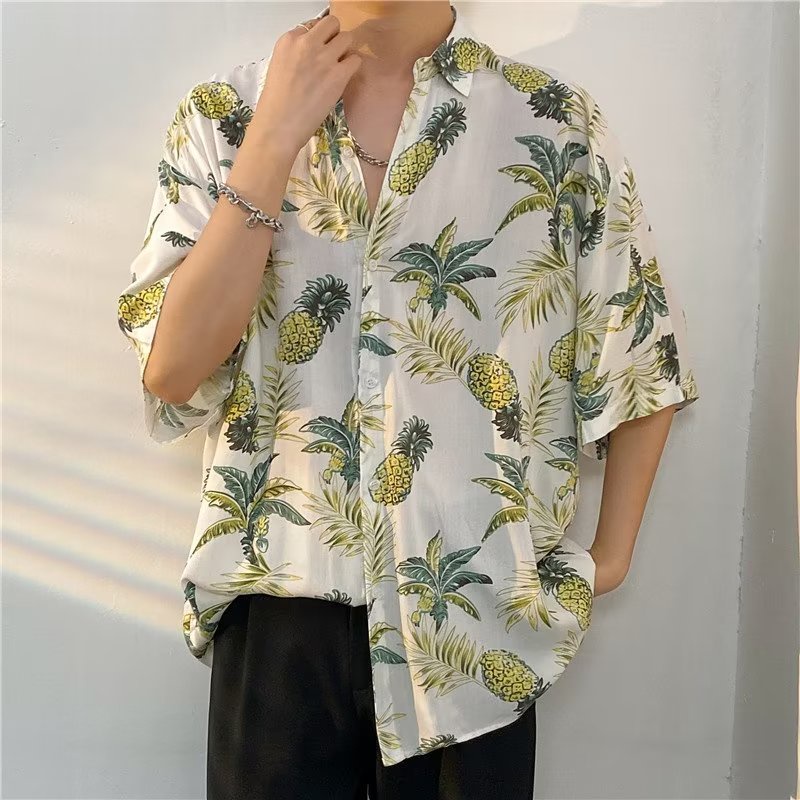 Áo Sơ Mi Tay Ngắn Dáng Rộng Phong Cách Đường Phố Nhật Bản Thời Trang Mùa Hè Cho Nam