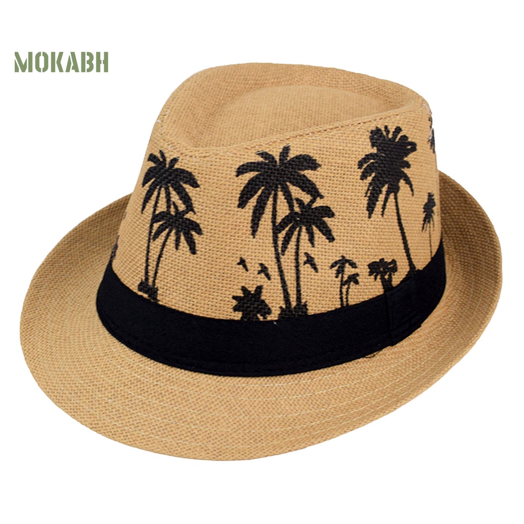 [Mok Abh] Mũ Vành Ngắn Thoáng Khí In Họa Tiết Cây Cối Màu Sắc Tương Phản Trọng Lượng Nhẹ Chống Nắng Ngoài