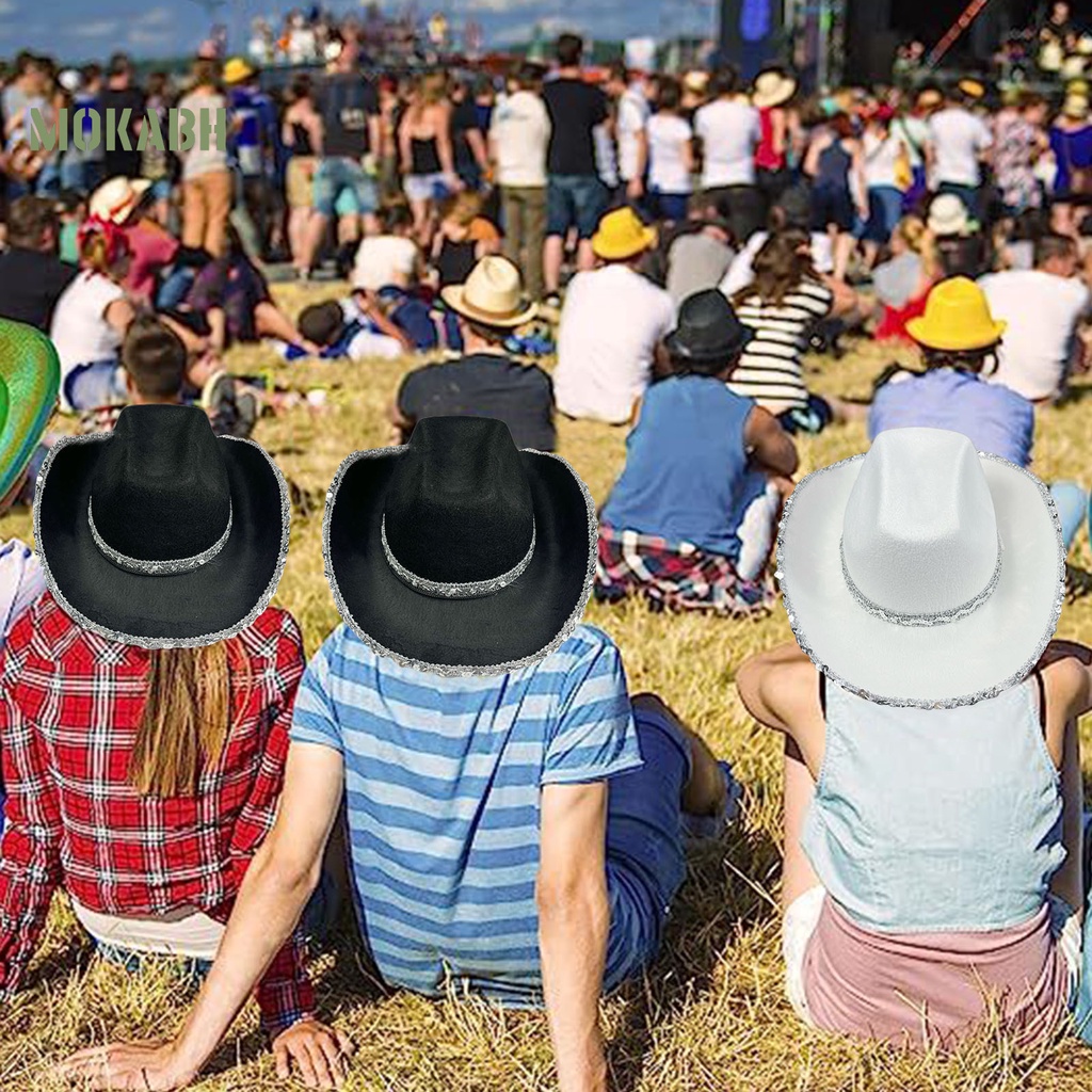 Mũ Cao Bồi Đính Kim Sa Màu Sắc Tương Phản Phong Cách Phương Tây Cho Nữ