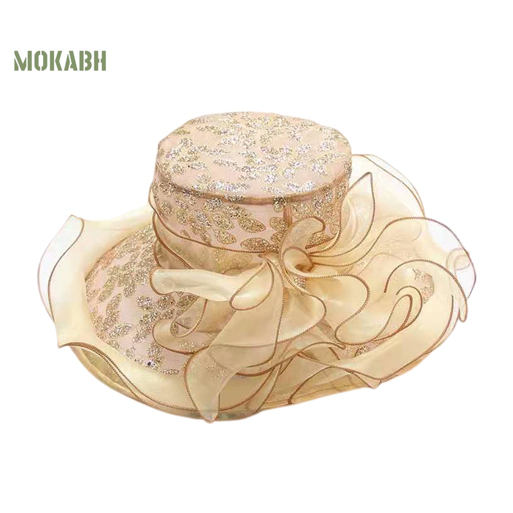 [Mok Abh] Mũ Vải Rộng Vành Đính Hoa Có Thể Gập Lại Được Dùng Cho Tiệc Cưới