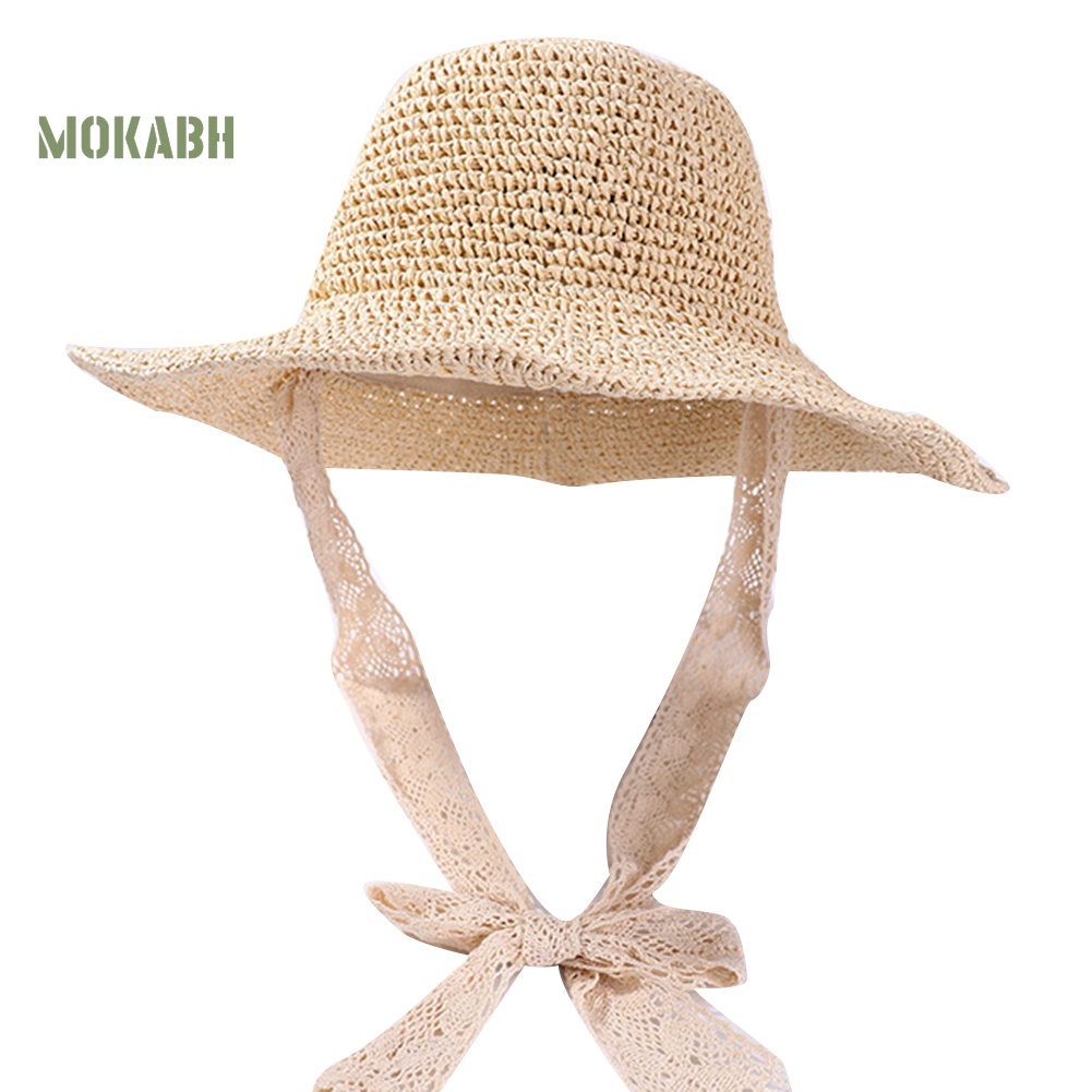 Abh Mũ Cói Rộng Vành Chống Nắng Cột Dây Cho Nữ