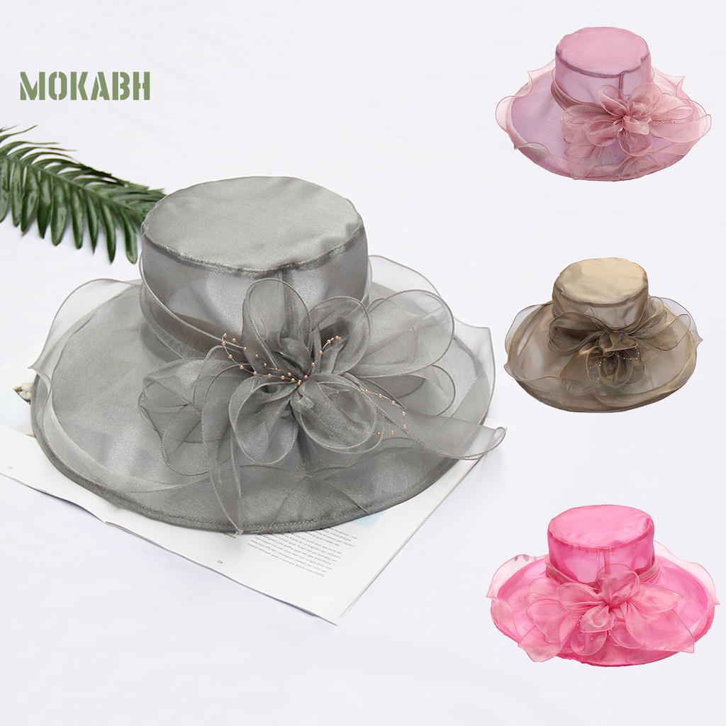 [Mok Abh] Mũ Lưới Vành Rộng Chắc Chắn Phối Hoa Trang Trí Thời Trung Cổ Đi Biển