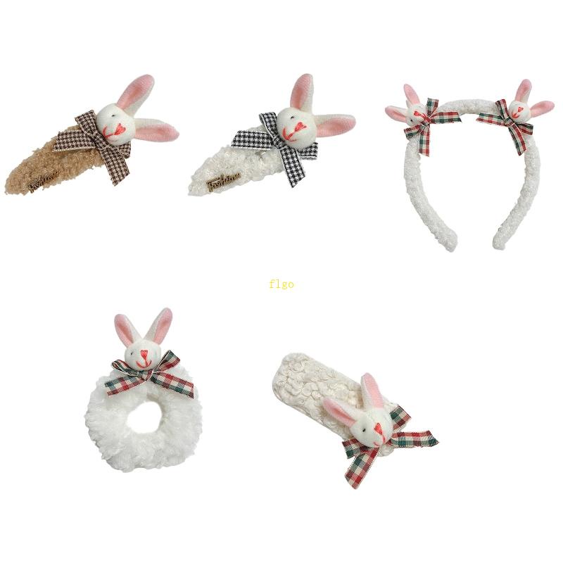 Flgo Kẹp Tóc Trang Điểm Hình Thỏ Hoạt Hình Bằng Vải Lông Cho Nữ