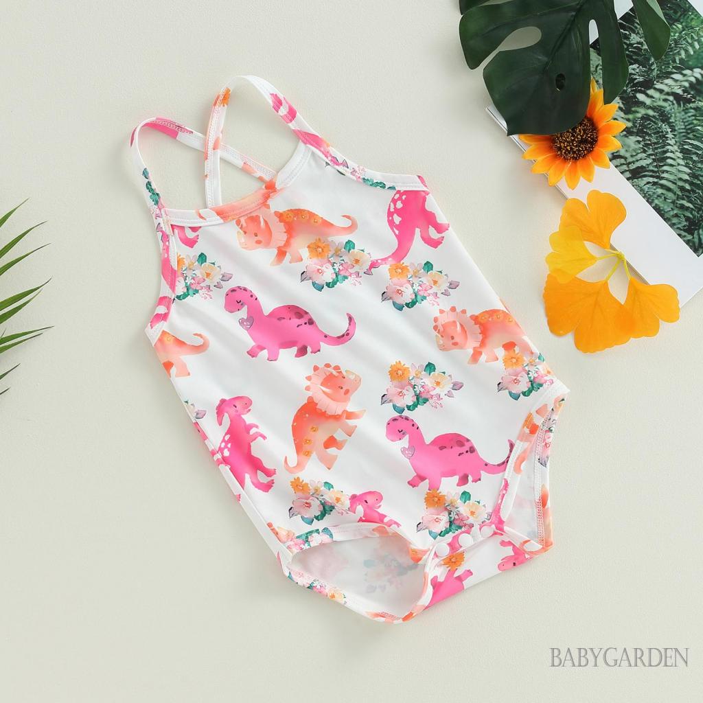 Áo Liền Quần Sát Nách In Hình Khủng Long Cho Bé Gái 0-18 Tháng Tuổi