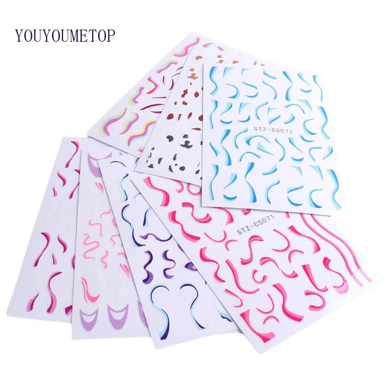 Youyo Nhãn Dán Móng Tay Giả Đường Lượn Sóng Màu Tím / Xanh Dương / Hồng Phong Cách Pháp