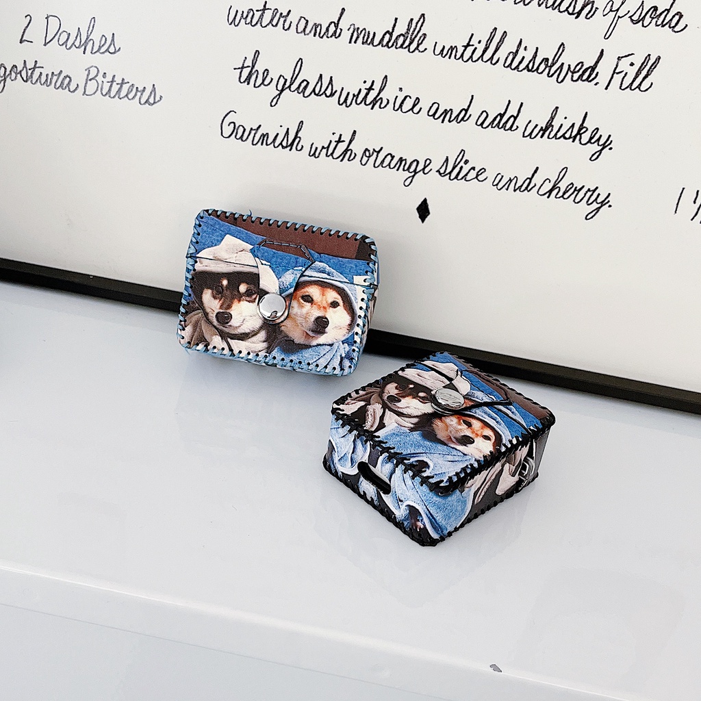 Vỏ Bảo Vệ Hộp Sạc Tai nghe không dây AirPods 1 / 2 gen3 pro2 2022 Bằng Da PU Mềm Hình Chú Chó Sáng Tạo