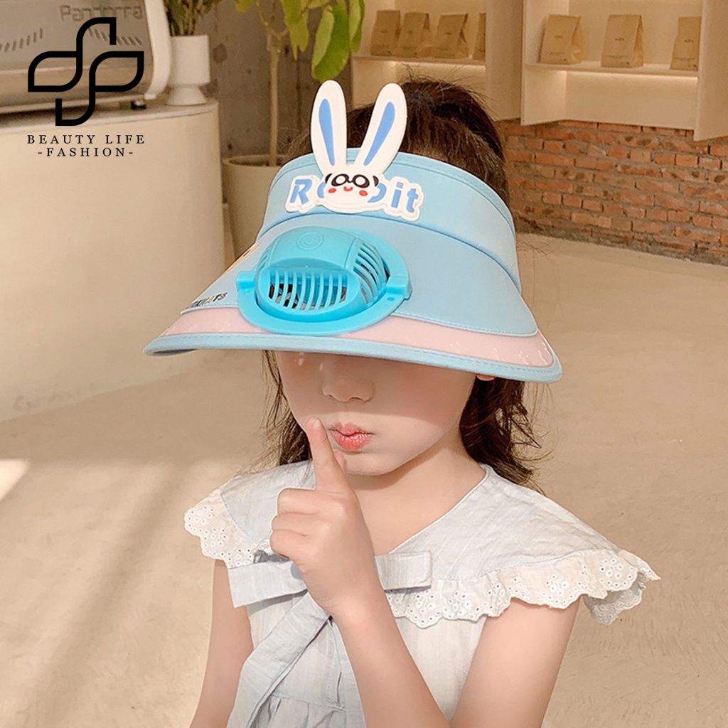 Mũ Lưỡi Trai Kèm Quạt Làm Mát Chống Tia UV Họa Tiết Hoạt Hình Dễ Thương Cho Bé