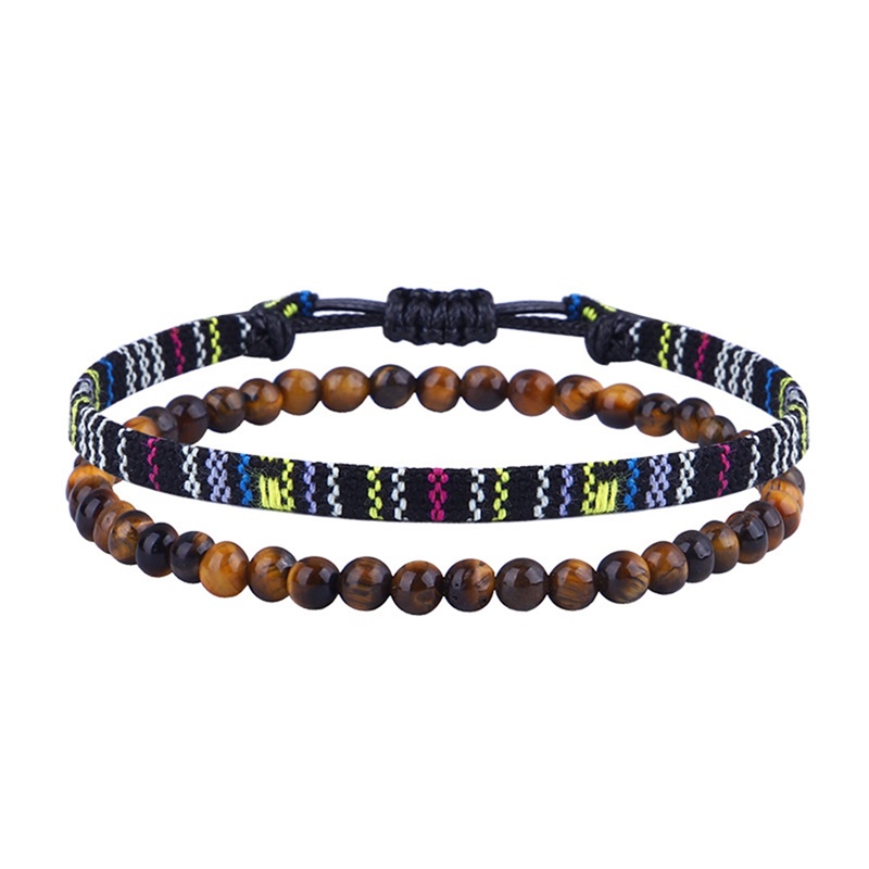 Ygt Set 2 Lắc Chân Bện Dây Đính Đá Mắt Hổ Màu Sắc Cầu Vồng Thủ Công Thời Trang Cho Cặp Đôi