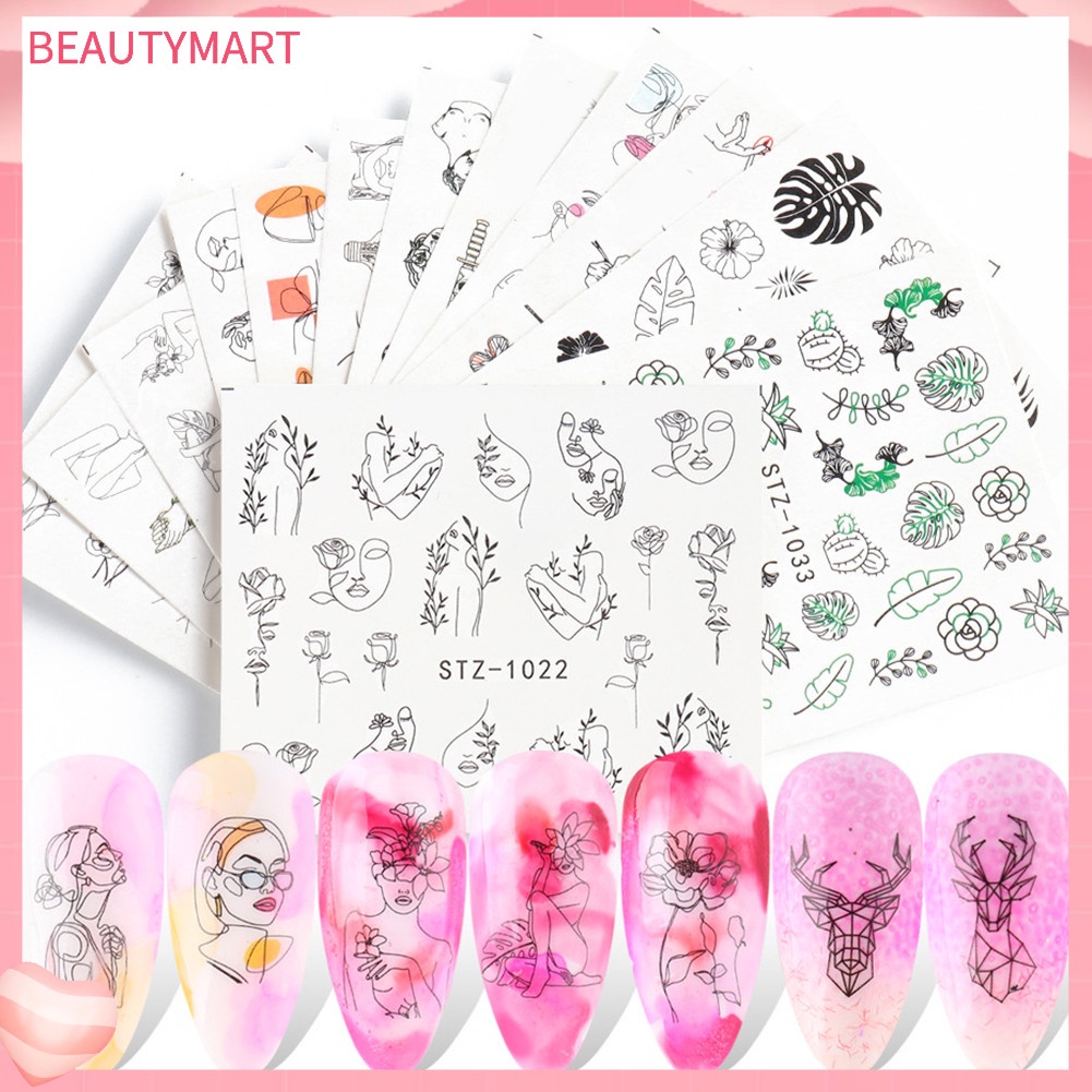 Set 16 Tấm Sticker Dán Móng Nghệ Thuật Họa Tiết Đường Kẻ