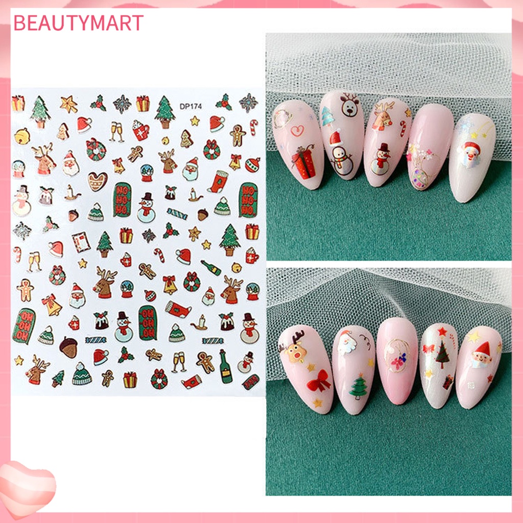 [beautymart] Đề Can Dán Móng Tay Tự Dính Họa Tiết Hoạt Hình Giáng Sinh Tinh Tế Quyến Rũ Dễ Sử Dụng
