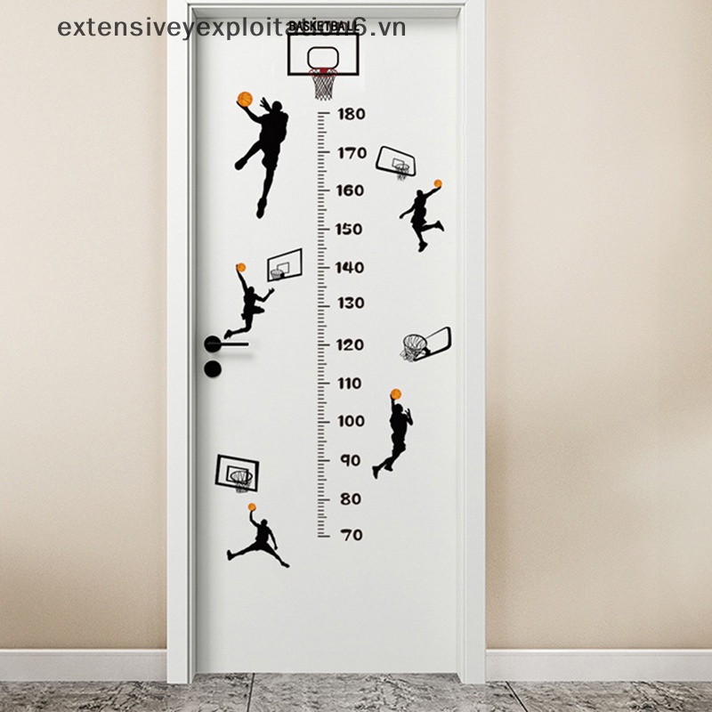 Miếng Dán Tường Đo Chiều Cao Hình Cậu Bé Chơi Bóng Rổ Trang Trí Phòng Ngủ Cho Bé