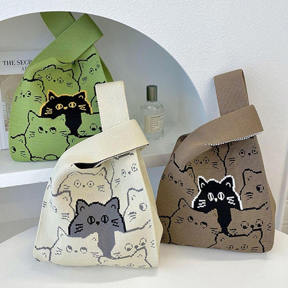 Túi Đựng Mỹ Phẩm / Son Môi Đeo Cổ Tay Đan Len Hình Mèo Dễ Thương