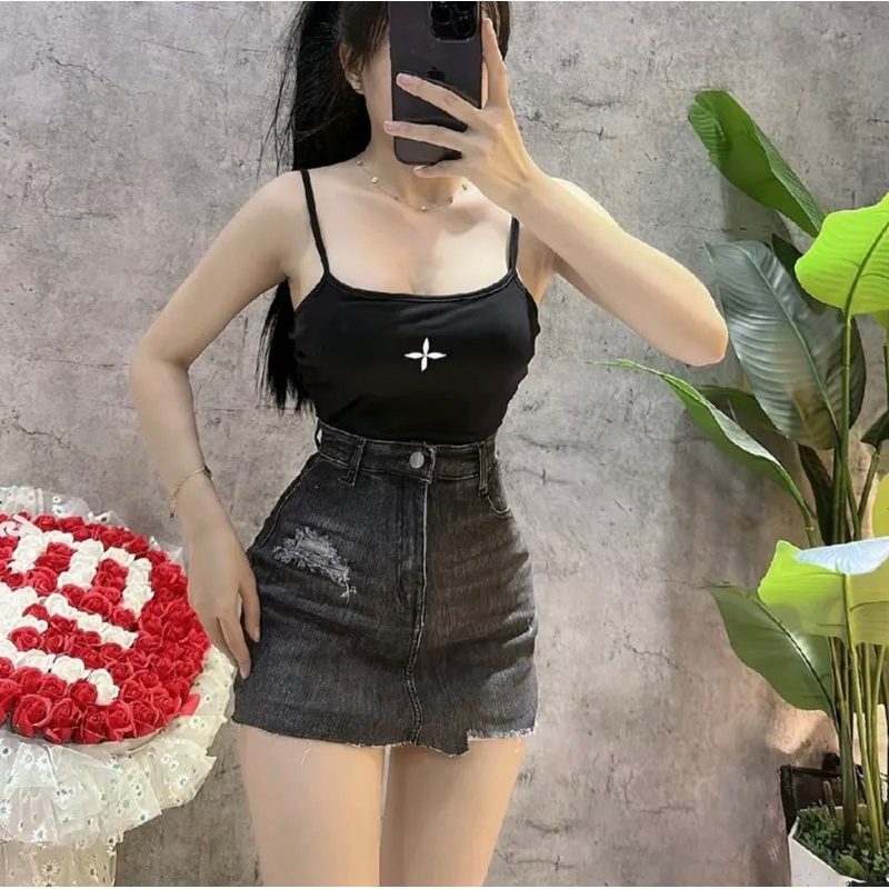 Áo 2 dây bodysuit hoạ tiết có mút chất pozip loại 1 dày dặn, co giãn tốt