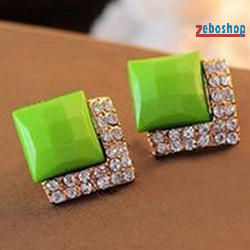 1 Đôi Bông Tai Hình Vuông Lấp Lánh Duyên Dáng Dành Cho Nam Và Nữ