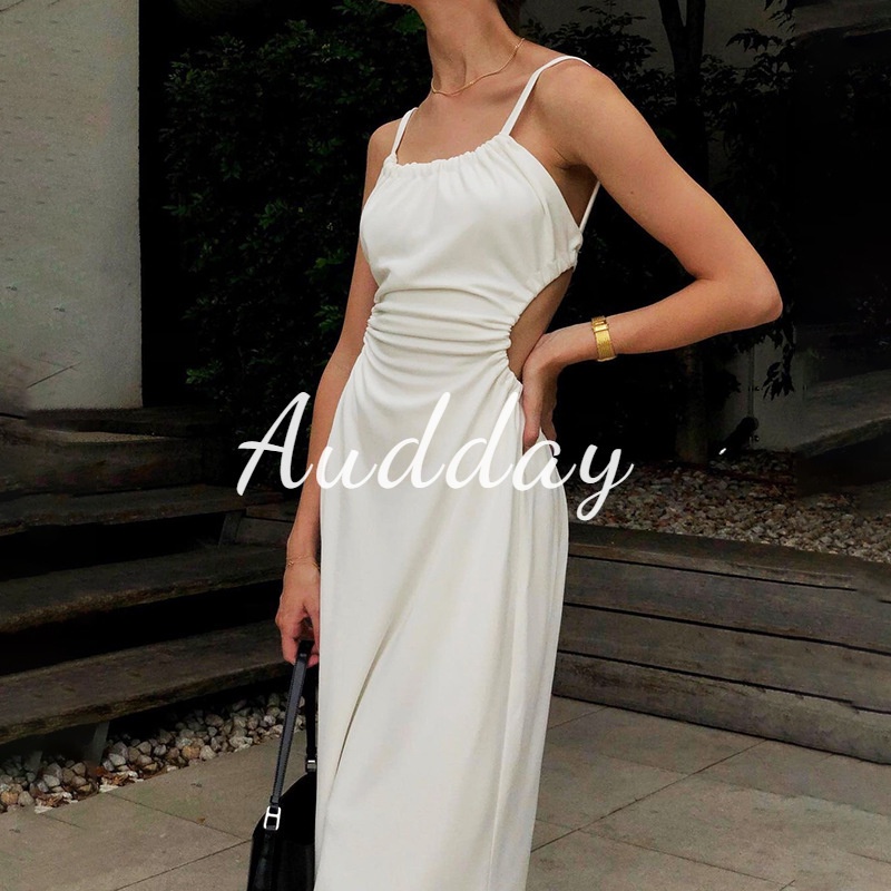 Audday Đầm Dệt Kim Cổ Vuông Hở Lưng Dáng Ôm Phong Cách Âu Mỹ Thời Trang Quyến Rũ Cho Nữ