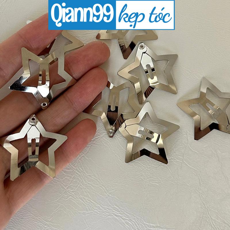 💓Kẹp Tóc Hình Ngôi Sao Năm Cánh Bằng Kim Loại Bạc Dễ Thương Cho Nữ Y2k