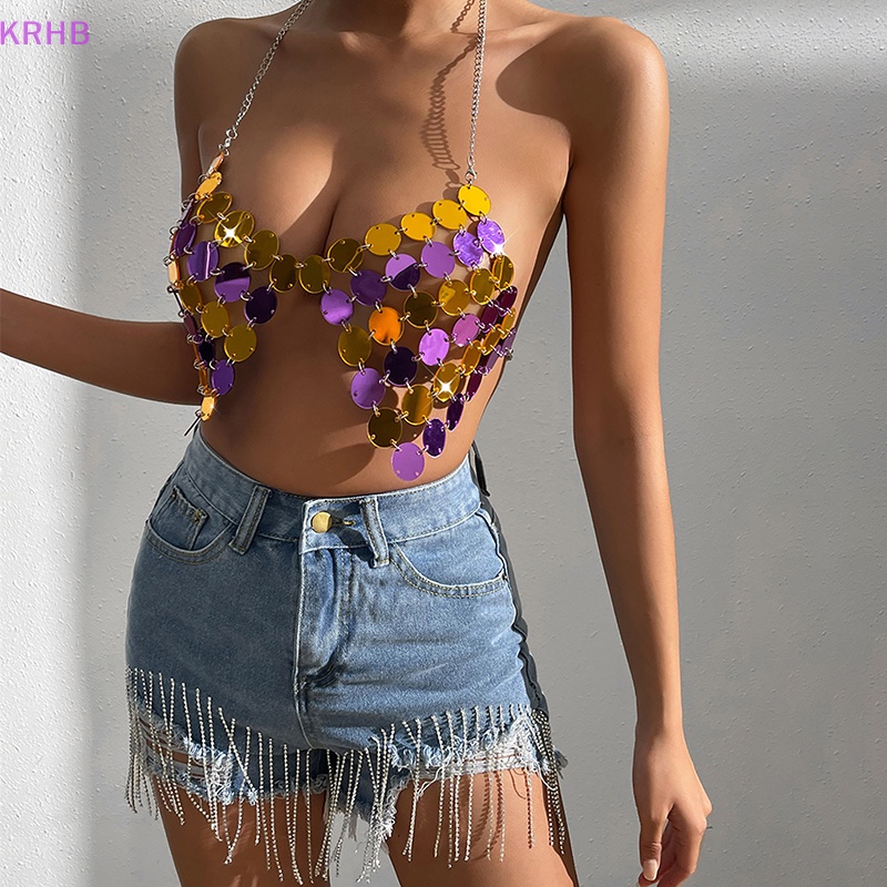 Áo Croptop Hai Dây Đính Kim Sa Lấp Lánh Thời Trang 2023 Cho Nữ Mới
