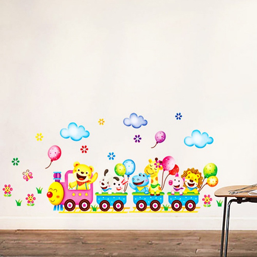 Miếng Dán Tường Trang Trí Hình Tàu Lửa Động Vật Tháo Rời Được DIY Dành Cho Phòng Ngủ Trẻ Em