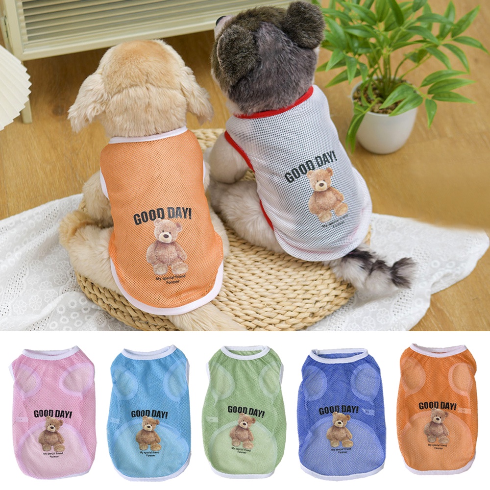 Áo Thun Lưới Mỏng Thoáng Khí In Họa Tiết Gấu Hoạt Hình Đáng Yêu Dành Cho Thú Cưng