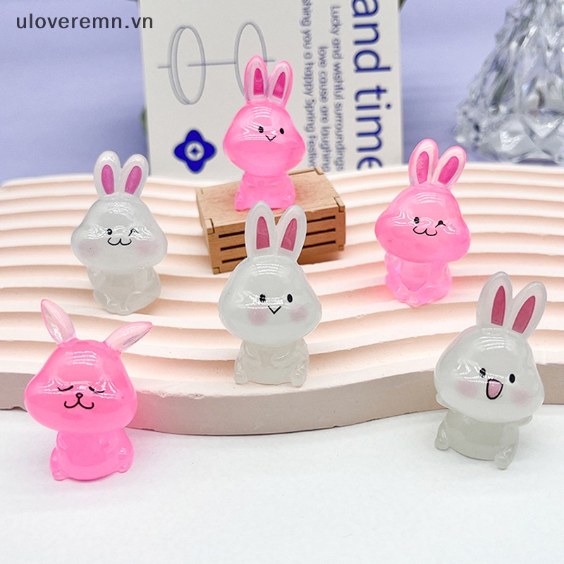 Mô Hình Chú Thỏ Mini Bằng Resin Màu Dạ Quang Dễ Thương Trang Trí Nhà Búp Bê DIY