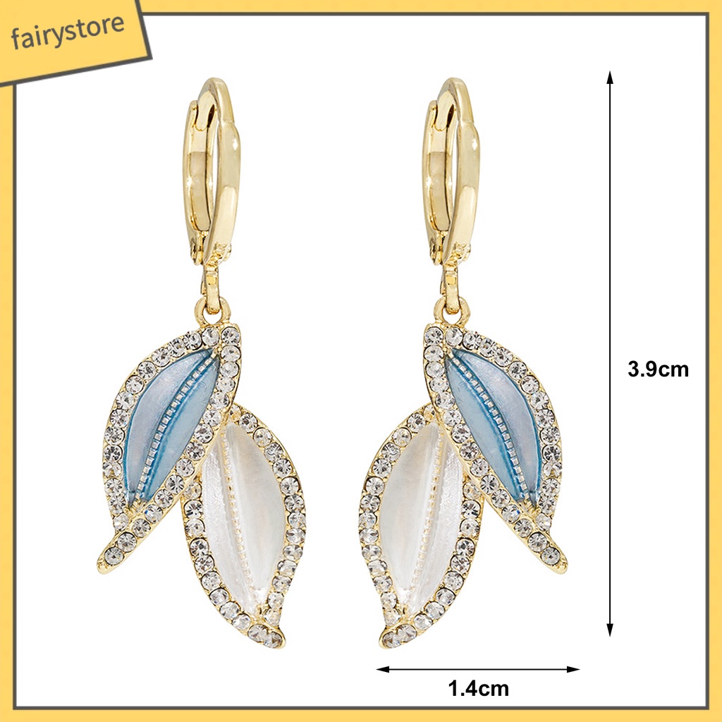1 Đôi Bông Tai Dáng Dài Hình Chiếc Lá Đính Đá Phong Cách Retro
