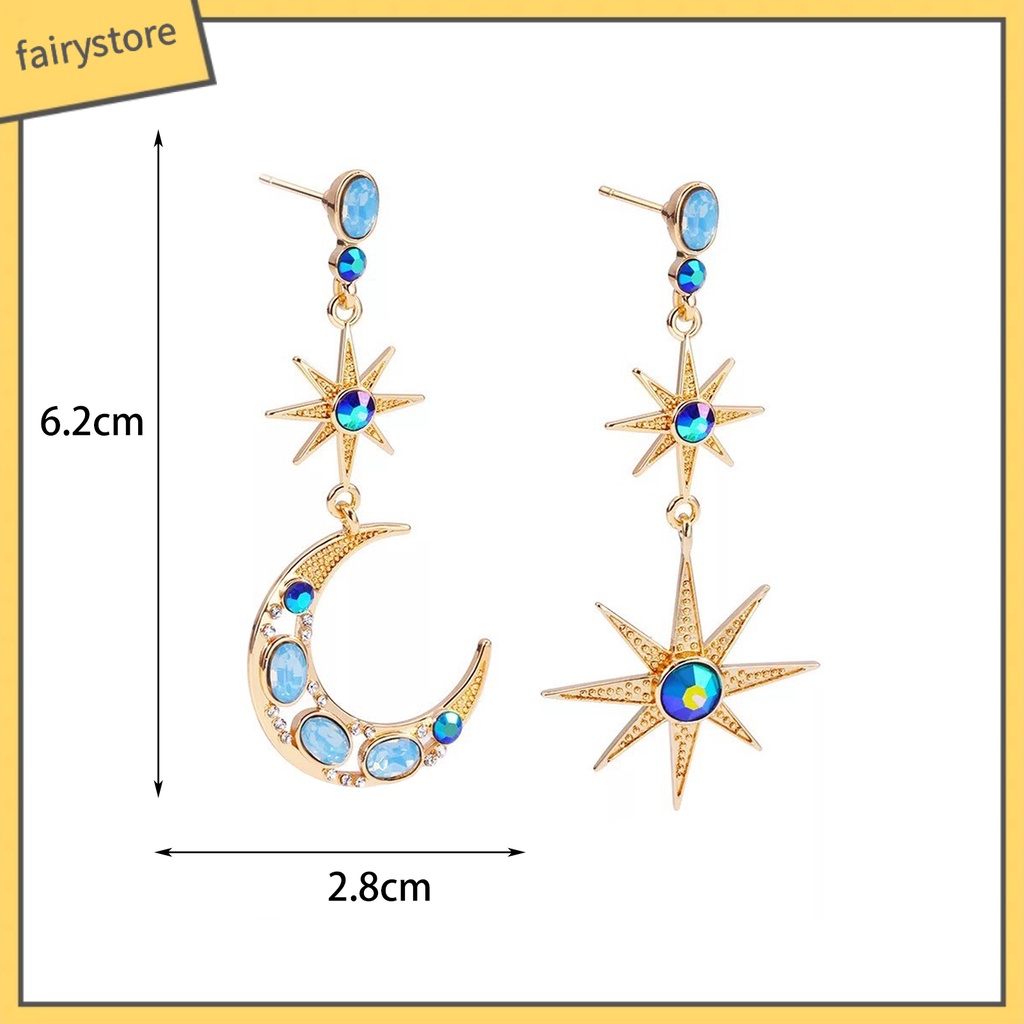 1 Đôi Bông Tai Hình Ngôi Sao / Mặt Trăng Đính Đá Nhân Tạo Thời Trang Dành Cho Nữ
