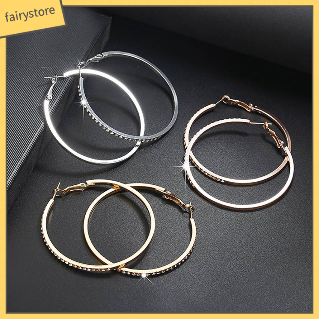 1 Đôi Bông Tai Tròn Đính Đá Lấp Lánh Dành Cho Nữ