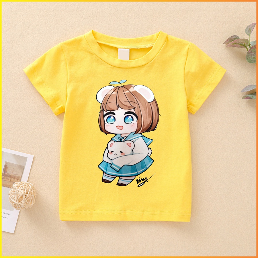 Áo thun màu vàng in hình supper hero team mèo sammy simmy phong cận siro cực ngầu cho bé