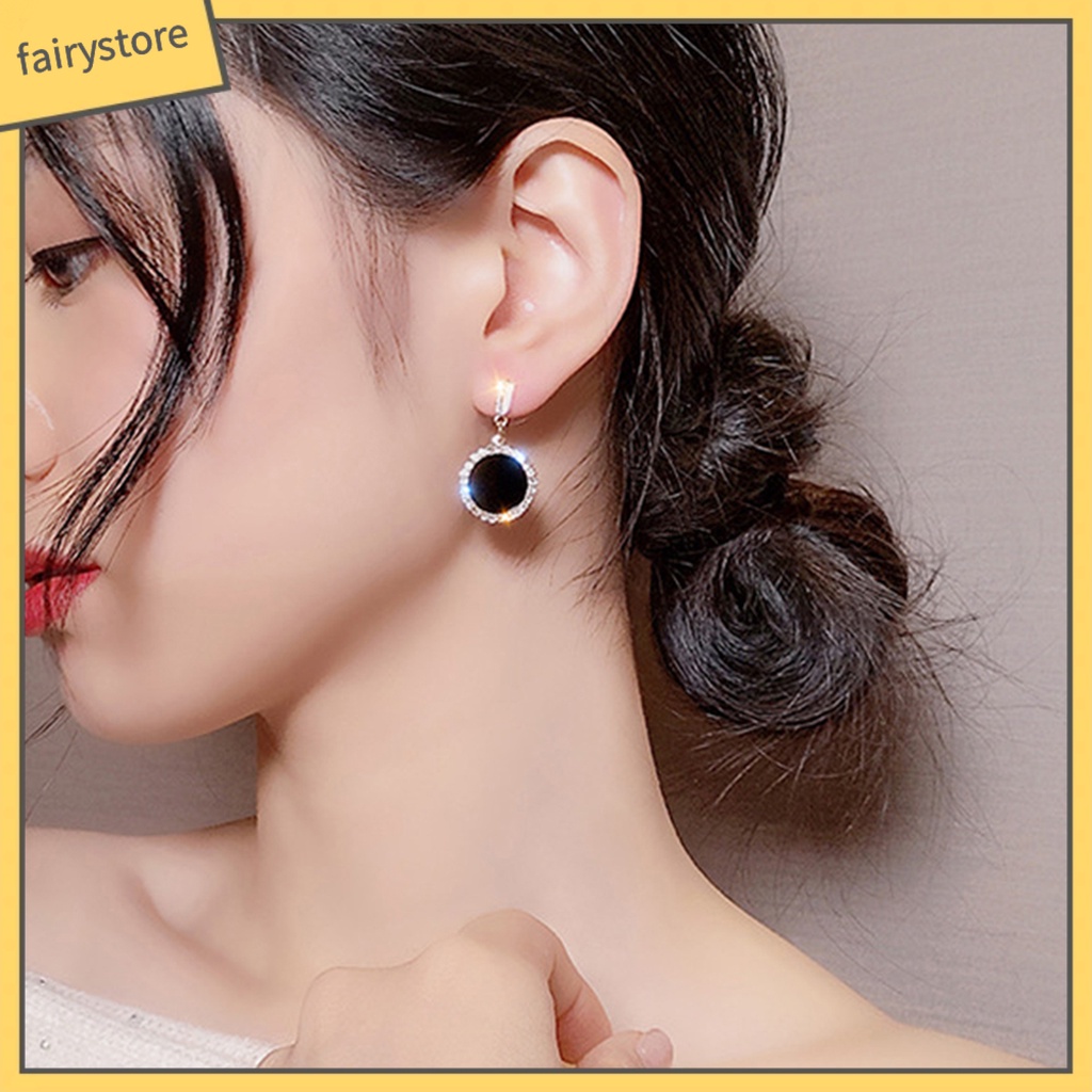 [FRO] 1 Đôi Bông Tai Xỏ Lỗ Tròn Mạ Bạc Đính Đá Sáng Lấp Lánh Trang Trí Mắt Bắt Mắt