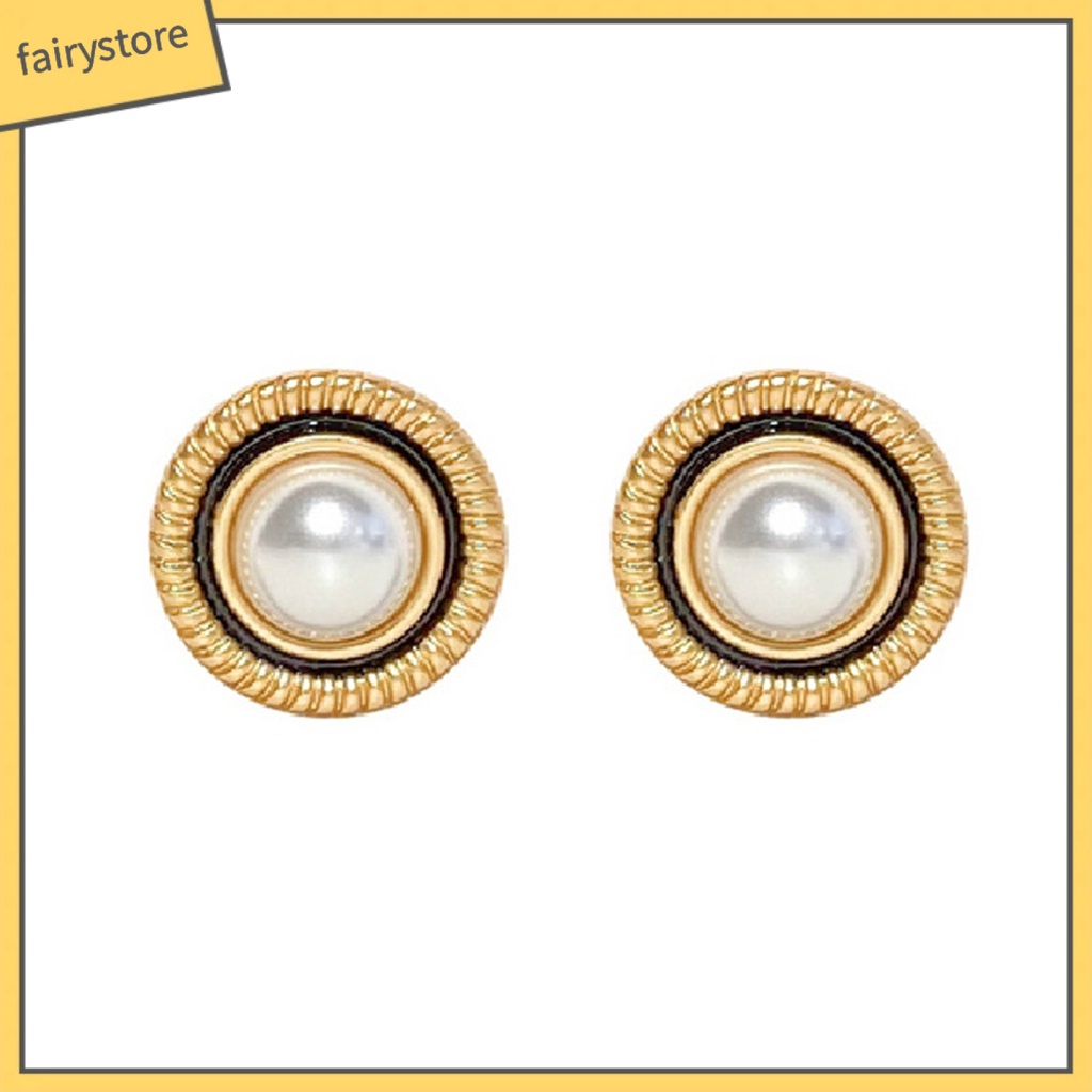 1 Đôi Bông Tai Tròn Đính Ngọc Trai Nhân Tạo Sang Trọng Cho Nữ