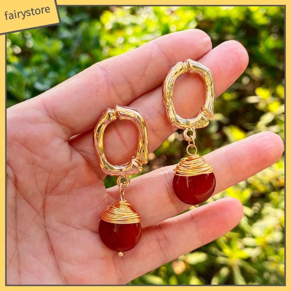 Bông Tai Hình Tròn Bằng Đá Tự Nhiên Thời Trang Cho Nữ