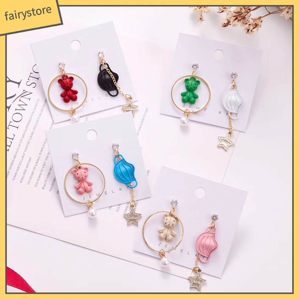 Bông Tai Hình Gấu Hoạt Hình Đính Ngọc Trai Giả Dành Cho Nữ