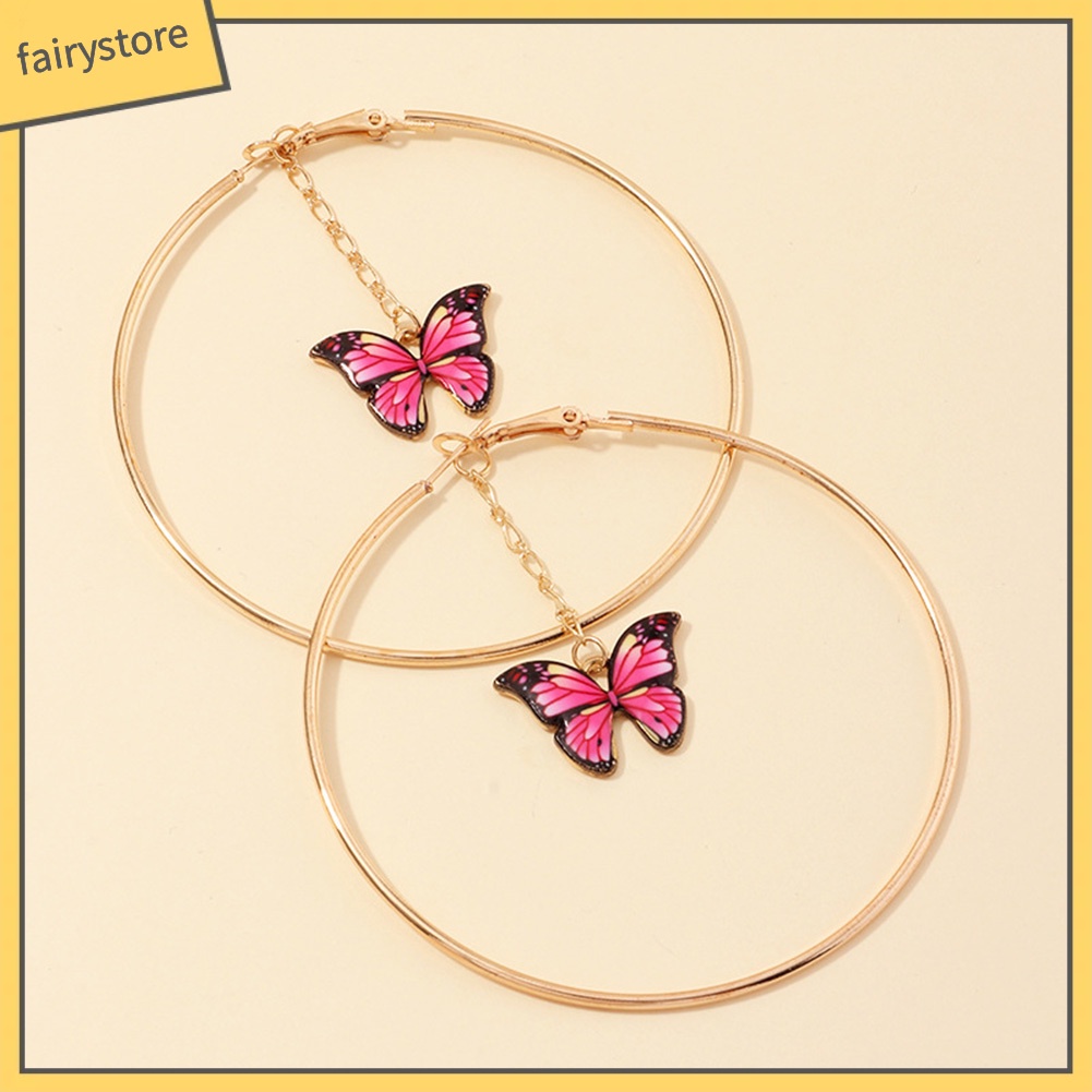 Khuyên Tai Dạng Vòng Lủng Lẳng Mặt Bướm Dây Xích Lớn Thanh Lịch Cho Nữ