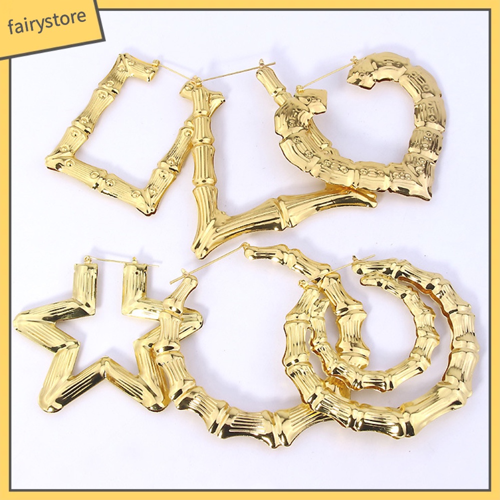 Bông Tai Hình Tròn / Vuông / Ngôi Sao / Trái Tim Dập Nổi Bằng Tre Thời Trang Cho Nữ