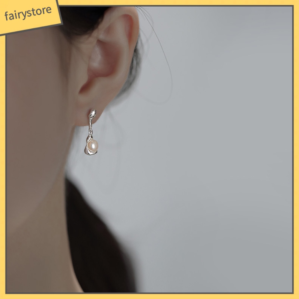 1 Đôi Bông Tai Hình Học Đính Ngọc Trai Giả Không Phai Màu Phong Cách Pháp Thời Trang