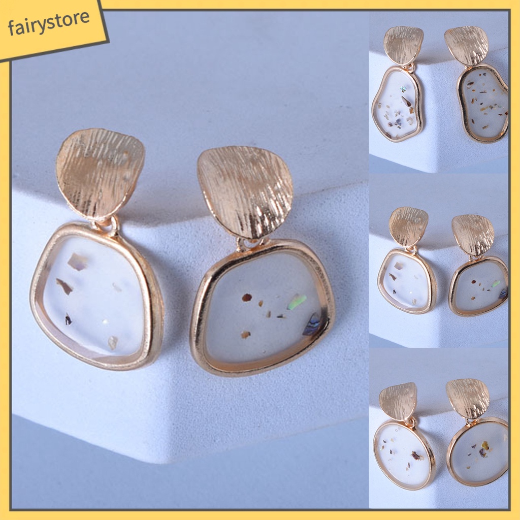 Set 2 Bông Tai Vỏ Sò Hình Vuông Bằng Hợp Kim Phong Cách Retro