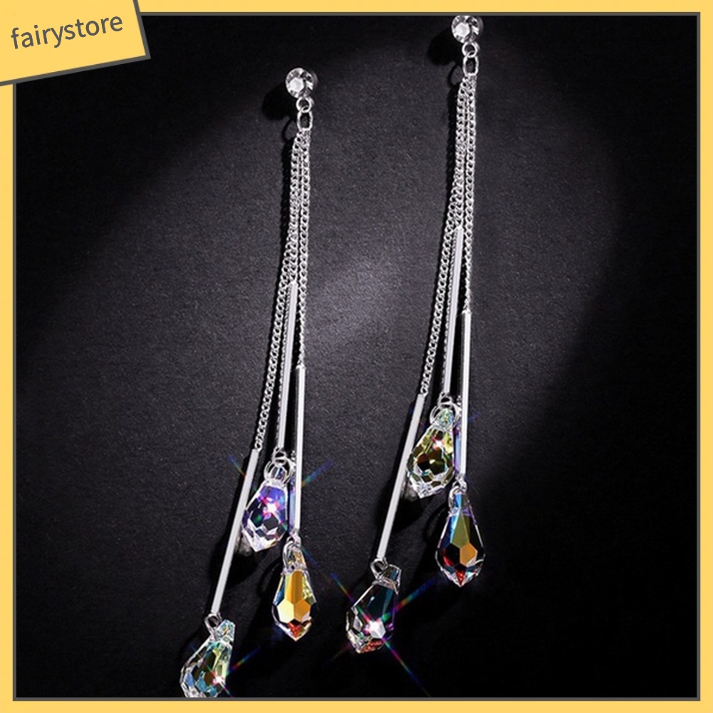 Bông Tai Tua Rua Dáng Dài Đính Pha Lê Giả Thời Trang Sang Trọng Cho Nữ