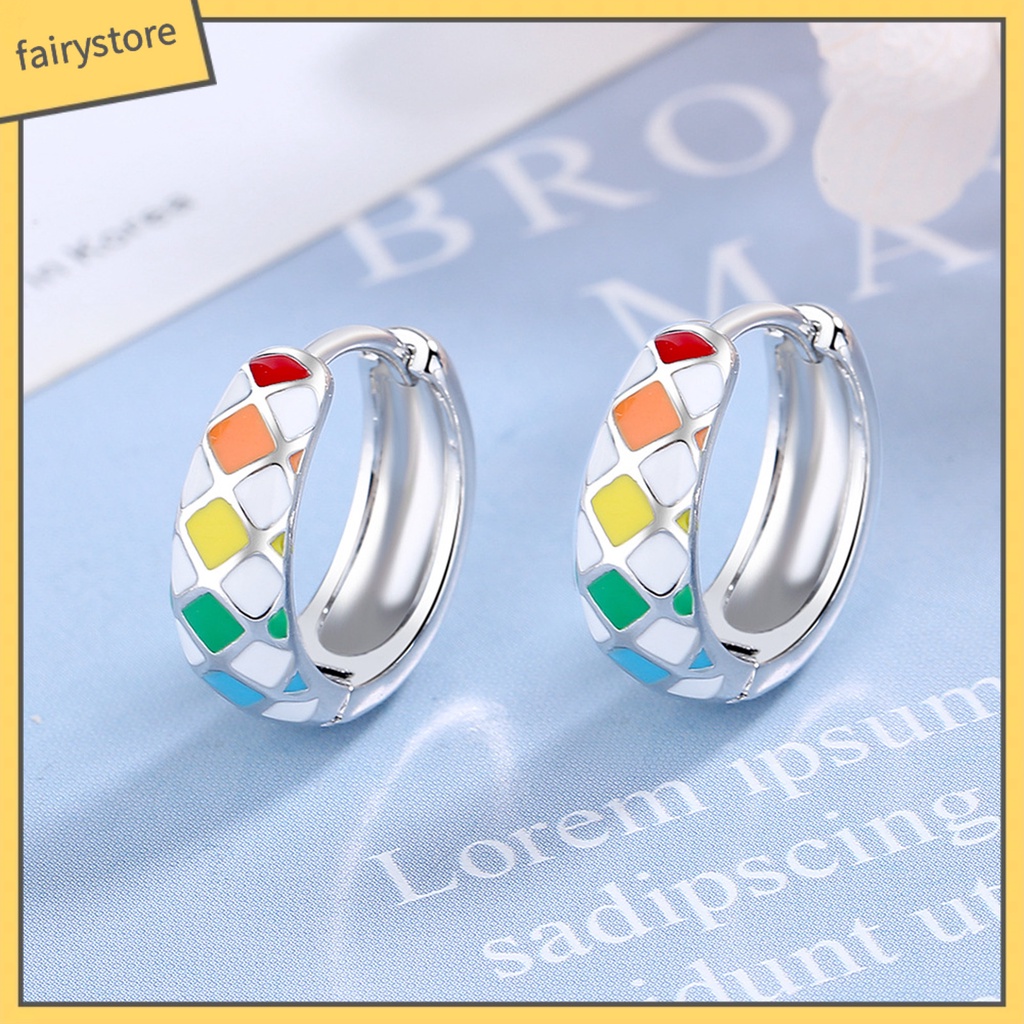 1 Đôi Bông Tai Tròn Họa Tiết Kẻ Ô Phong Cách Hàn Quốc Dành Cho Nữ