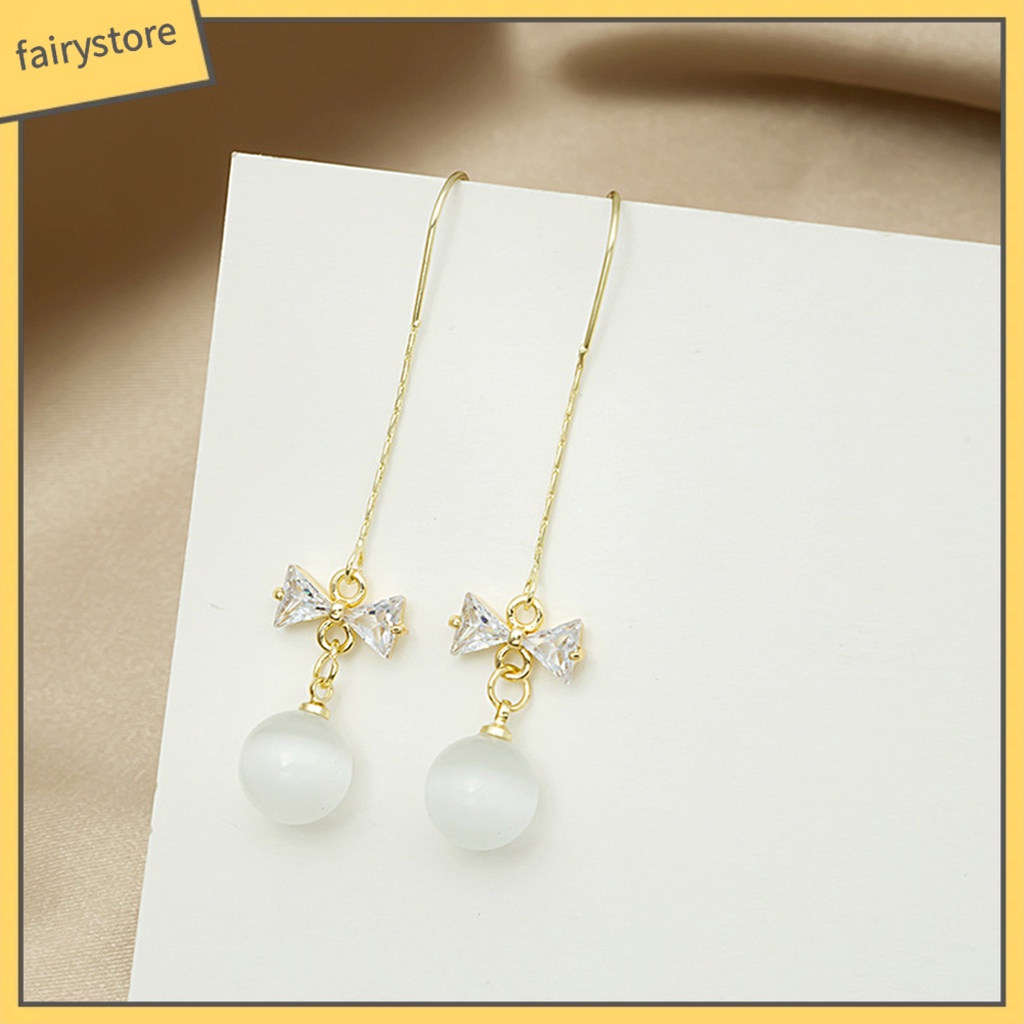 1 Đôi Bông Tai Hình Nơ Đính Đá Zircon Phong Cách Hàn Quốc Dành Cho Cô Dâu