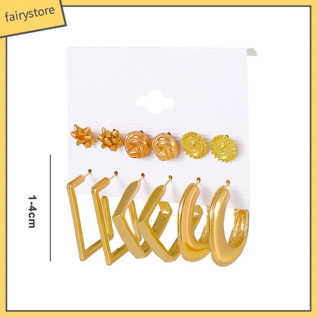 Set 6 Đôi Bông Tai Dạng Vòng Hình Chữ C Đính Ngọc Trai Nhân Tạo Thời Trang Dành Cho Nữ