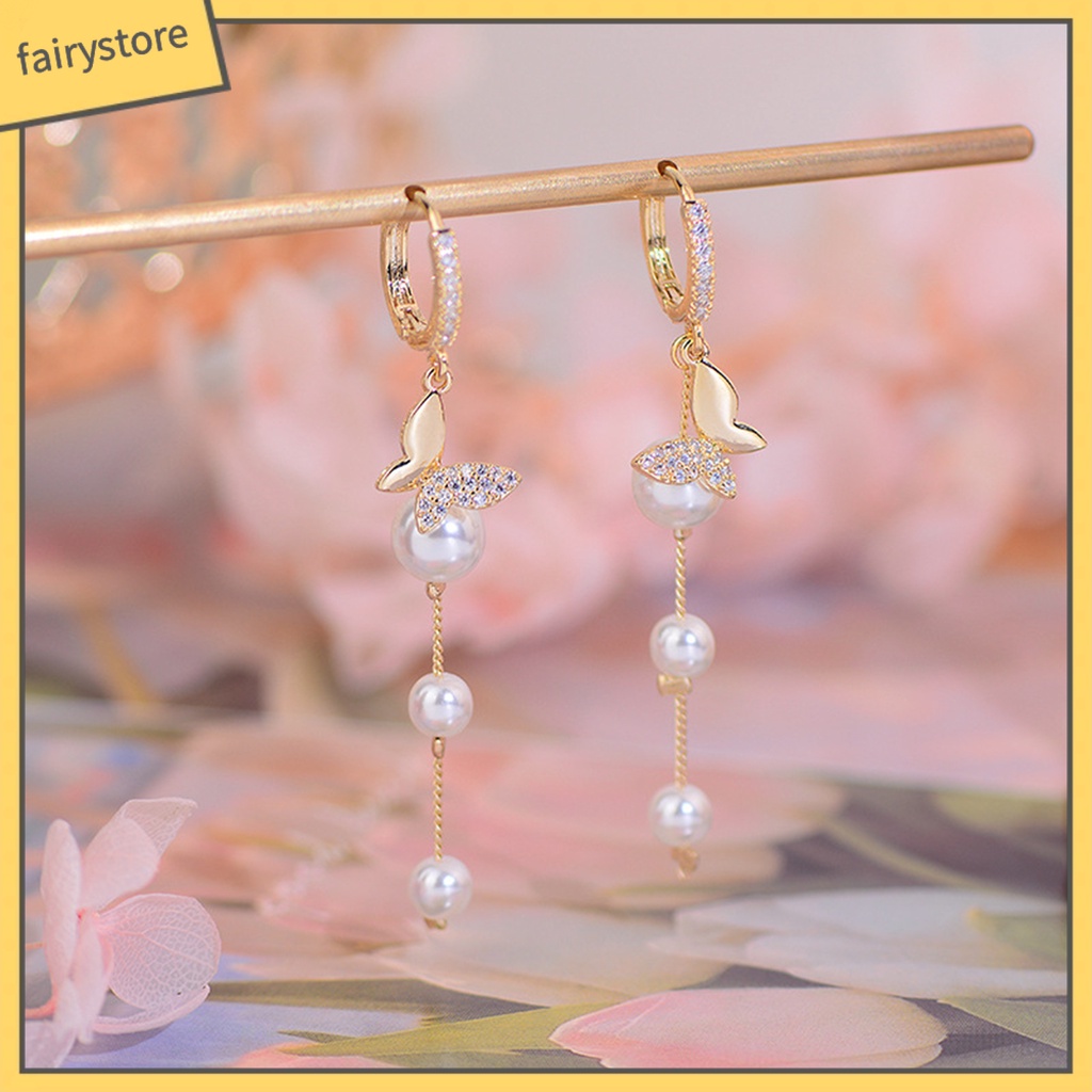 1 Đôi Bông Tai Tua Rua Hình Bướm Đính Ngọc Trai Nhân Tạo Phong Cách Hàn Quốc Dành Cho Nữ