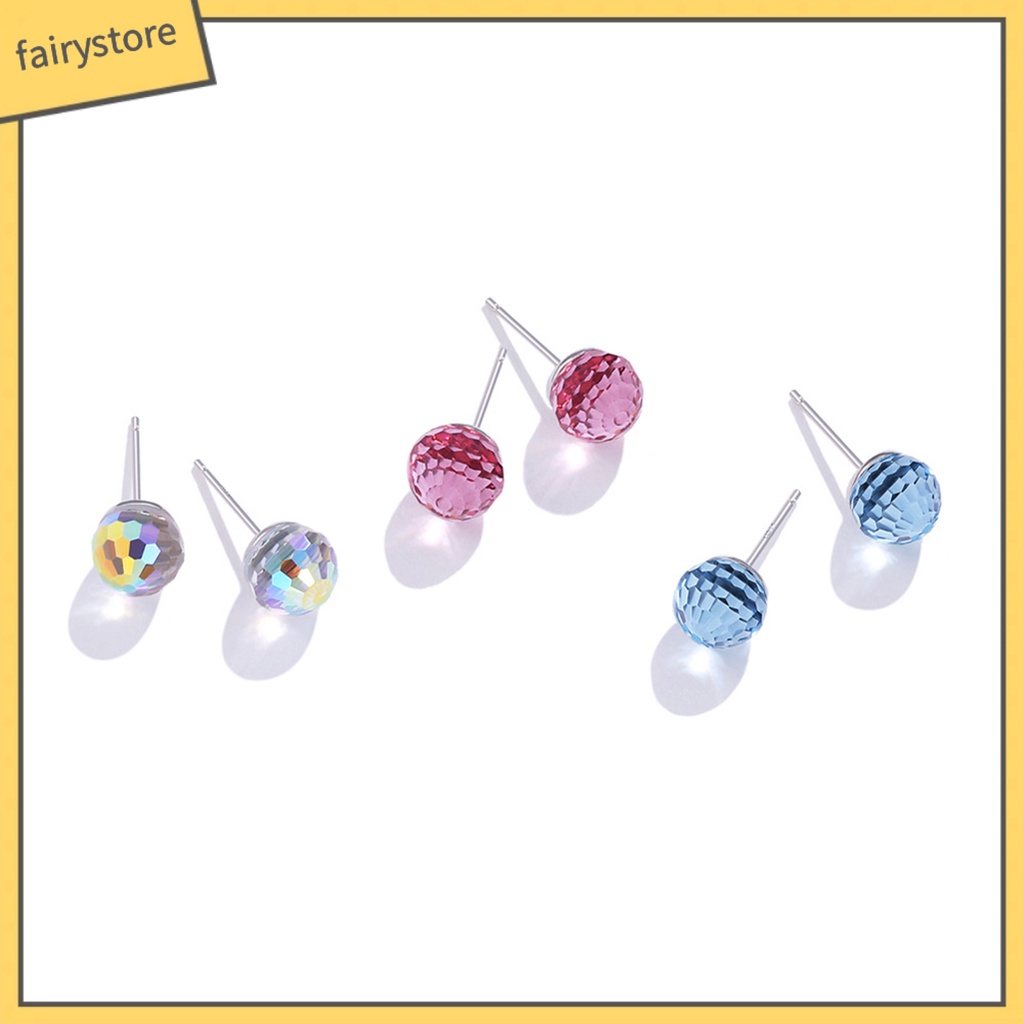 [FRO] Khuyên Tai Xỏ Bằng Bạc Sterling Đính Pha Lê Tròn Chống Va Đập Hàng Ngày Cho Nữ