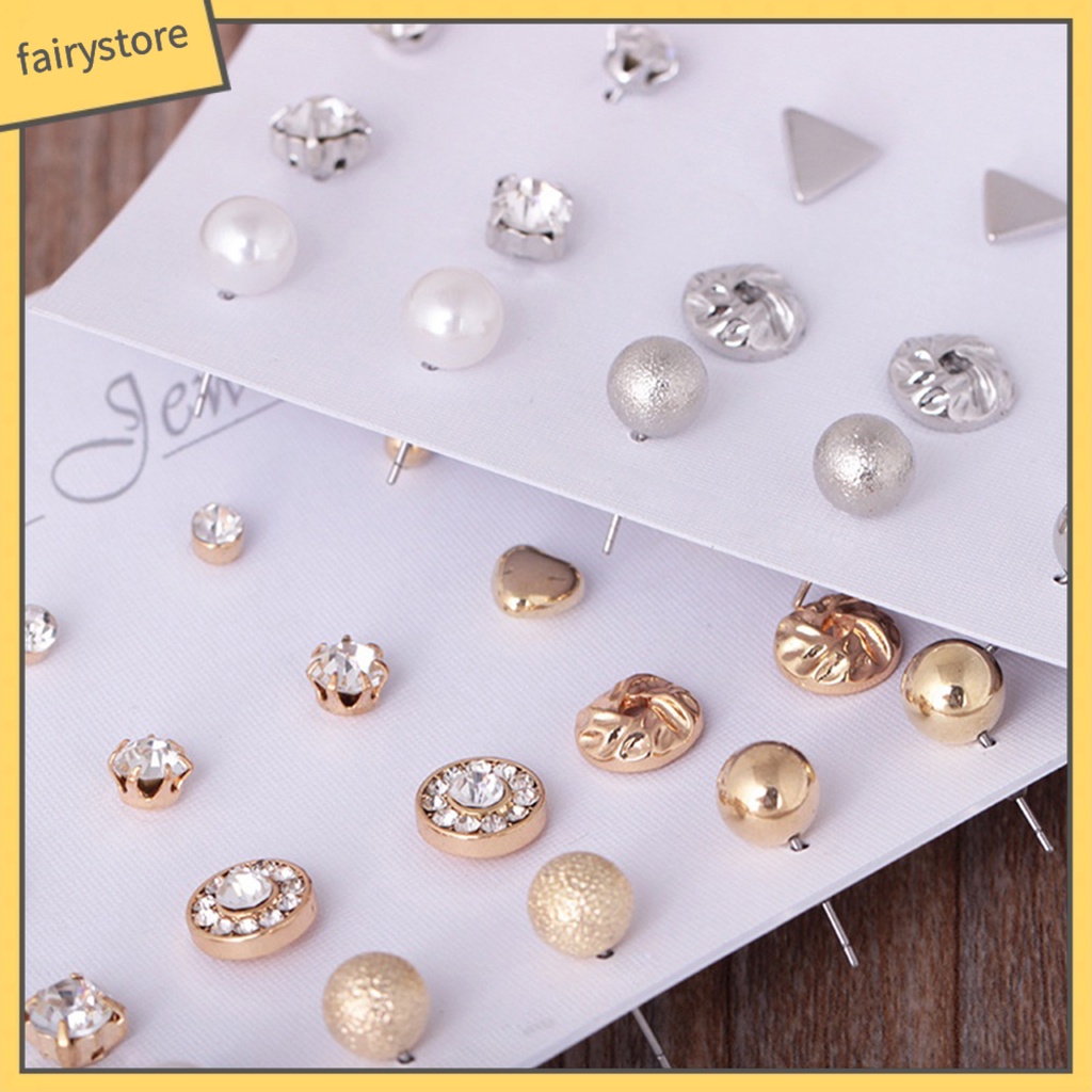 Set 12 Đôi Bông Tai Đính Đá Nhiều Kiểu Dáng Cho Nữ